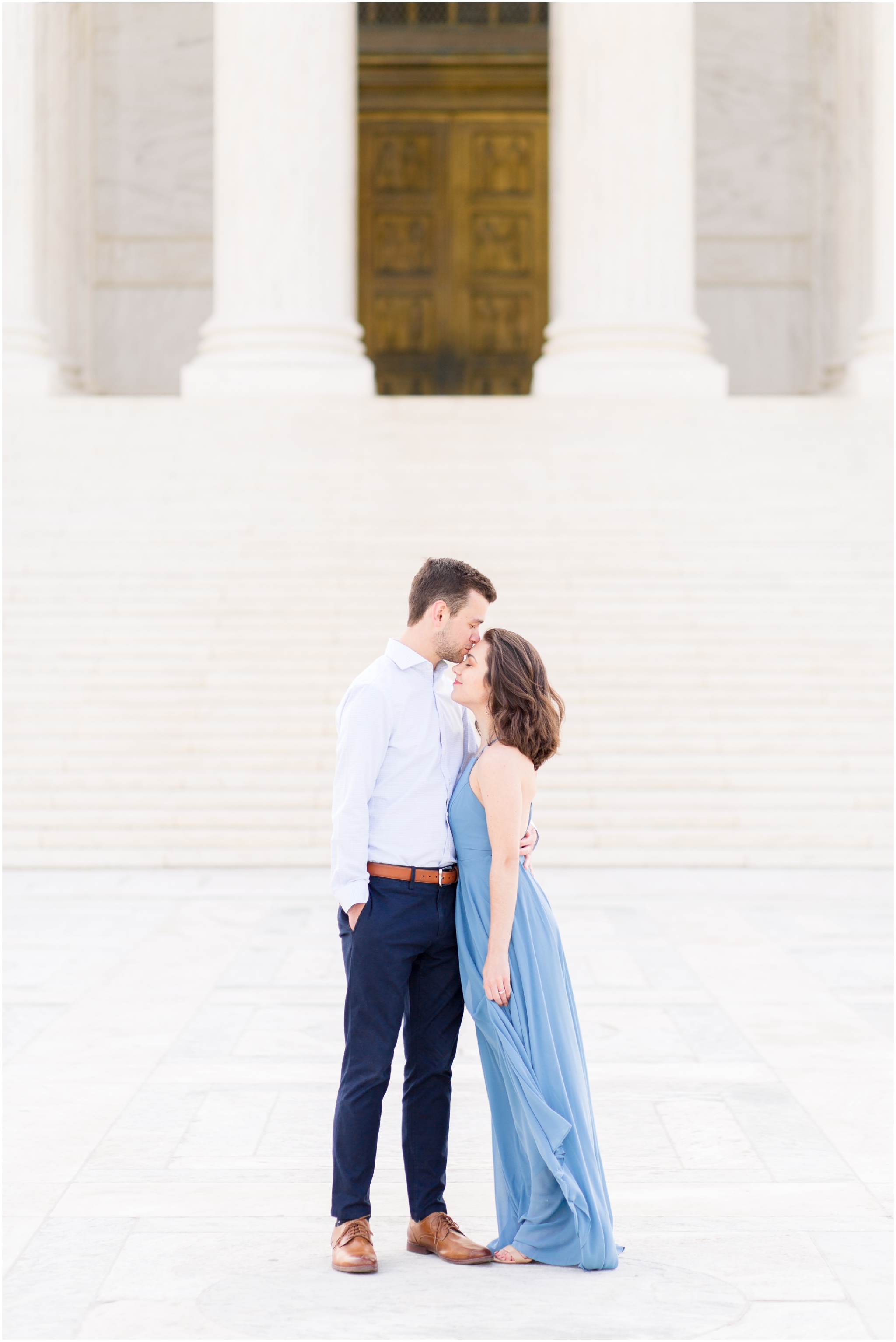 DC engagement photographer captured us capitol building engagement session in Washington D.C., and went to the Supreme Court Building, as well as the Library of Congress steps. Deanna wore a slate blue Lulu’s Mythical Kind of Love Dress.