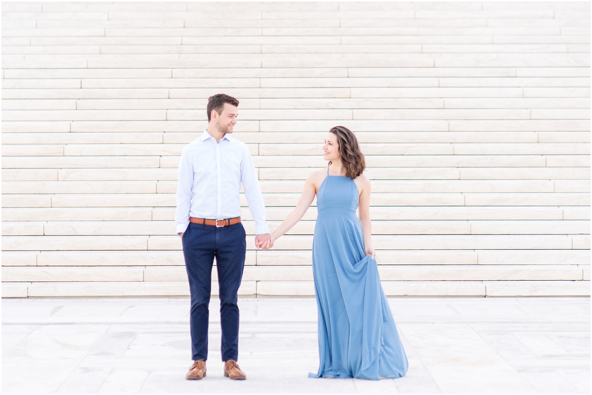 DC engagement photographer captured us capitol building engagement session in Washington D.C., and went to the Supreme Court Building, as well as the Library of Congress steps. Deanna wore a slate blue Lulu’s Mythical Kind of Love Dress.