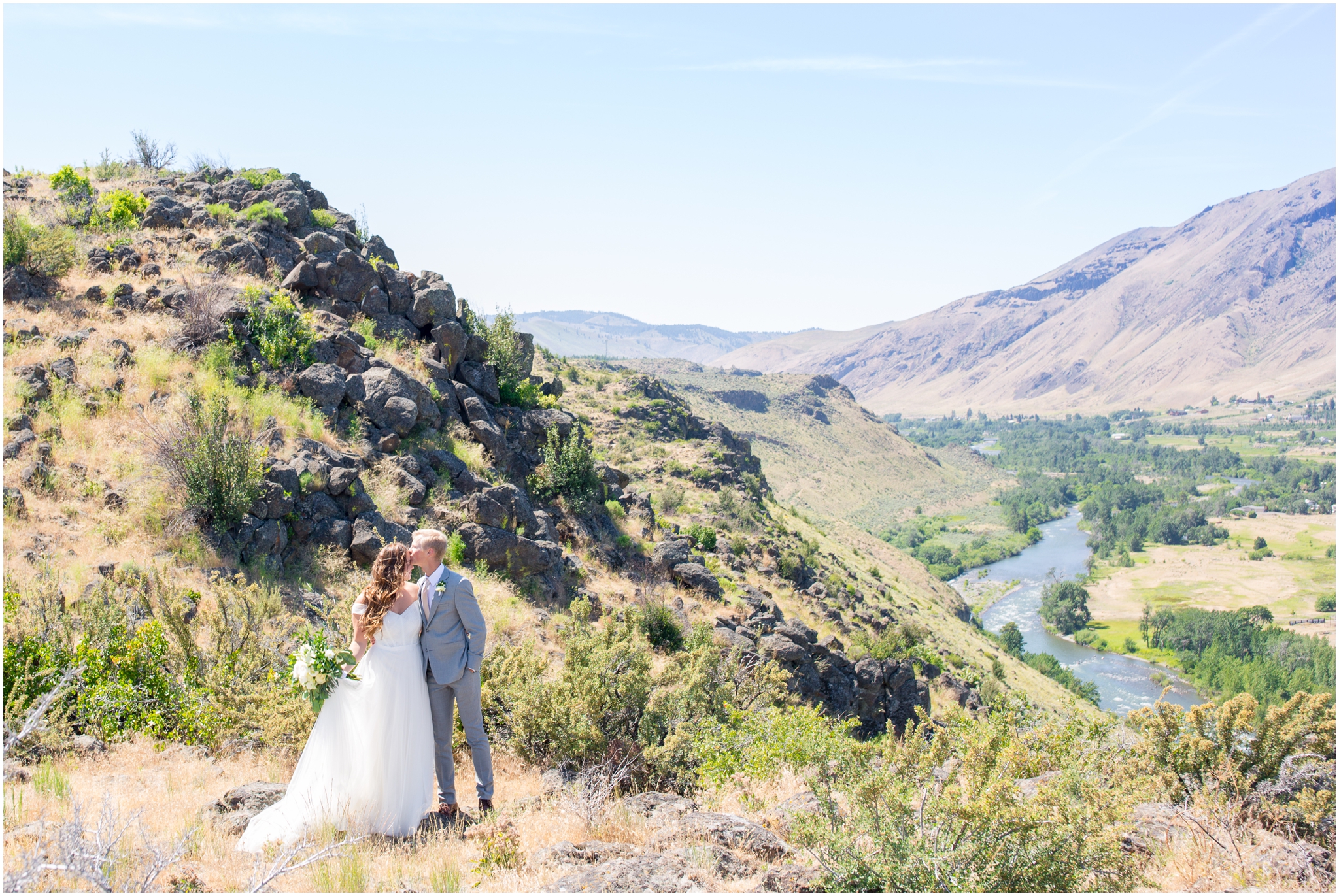 Spokane wedding photographer captured a Fontaine Estates Winery wedding at a Yakima wedding venue with mountain views and orchards. The day included white bridesmaid dresses and was photographed by Virginia Wedding Photographer Taylor Rose Photography.