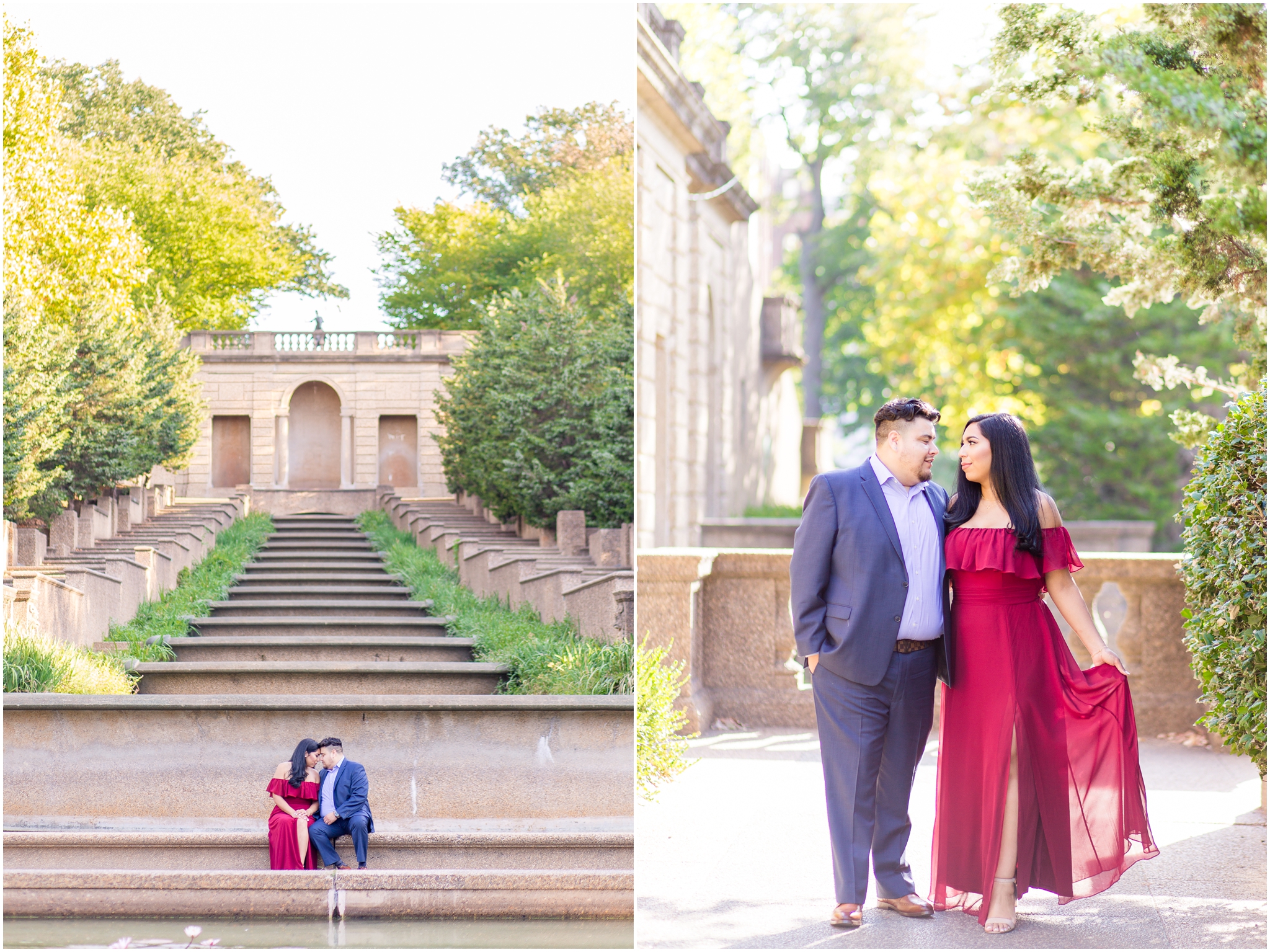 Meridian hill engagement photos near Meridian House wedding captured by DC wedding photographer Taylor Rose Photography. Best wedding photographers dc capture Meridian hill park engagement photos for a formal dc engagement session at sunrise by DC engagement photographer.