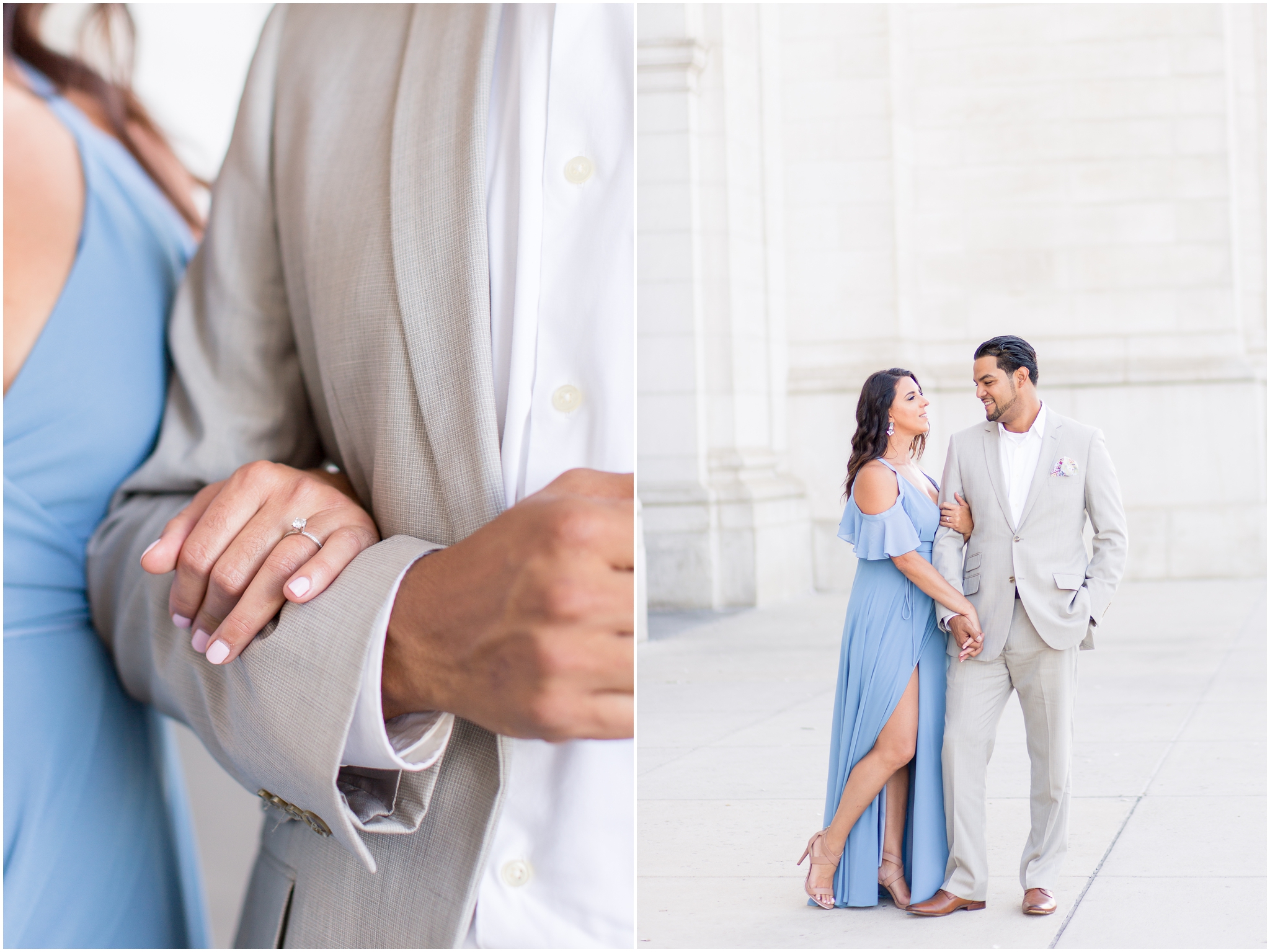 Union Station Wedding photographer captured Union Station engagement session in Washington DC on Capitol Hill. Yvette wore a formal engagement dress from Lulu’s for their formal DC engagement session in the fall. Photographed by DC wedding photographer, Taylor Rose Photography.