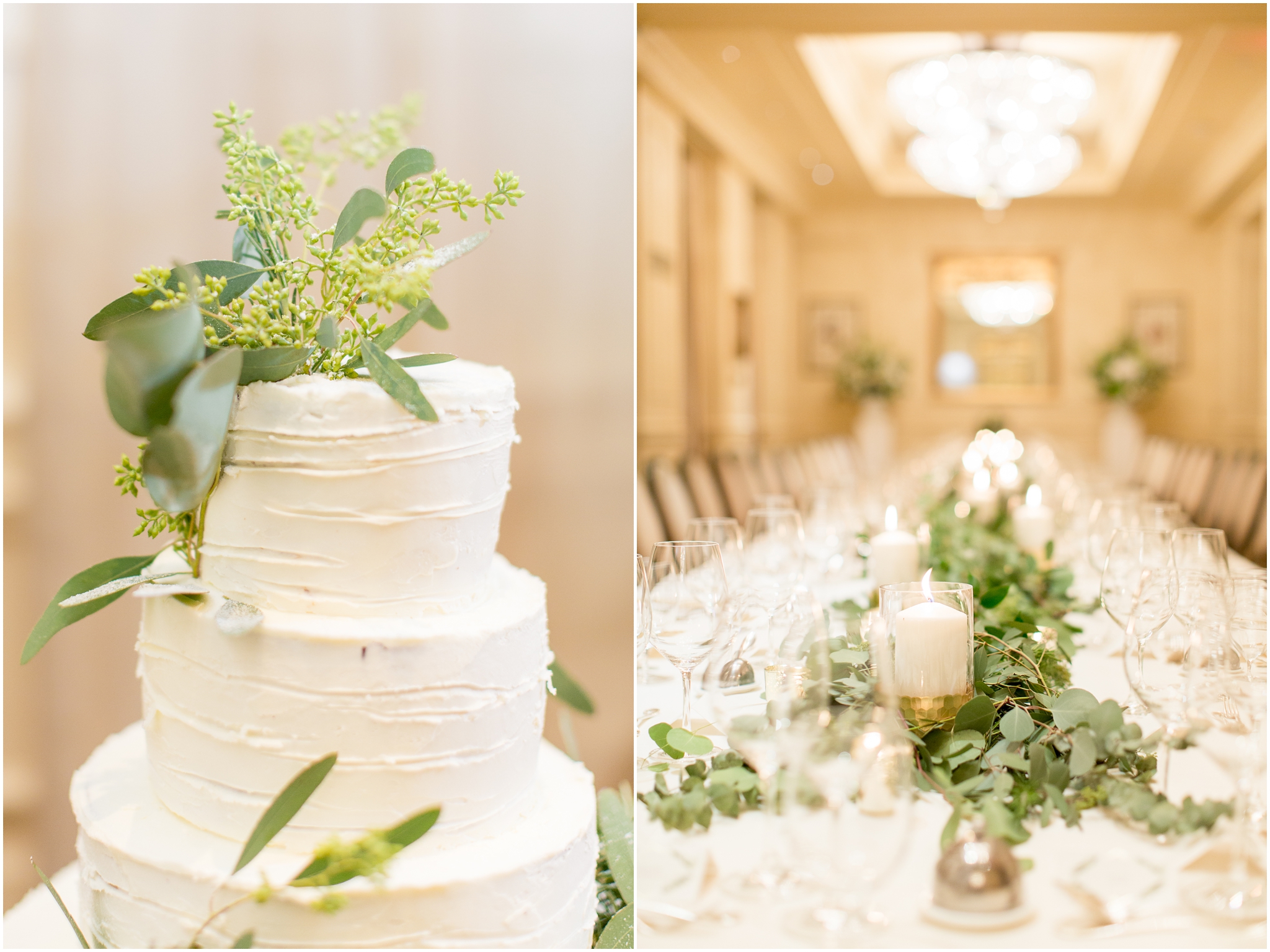 Glamorous Gatsby wedding reception with greens and gold accents