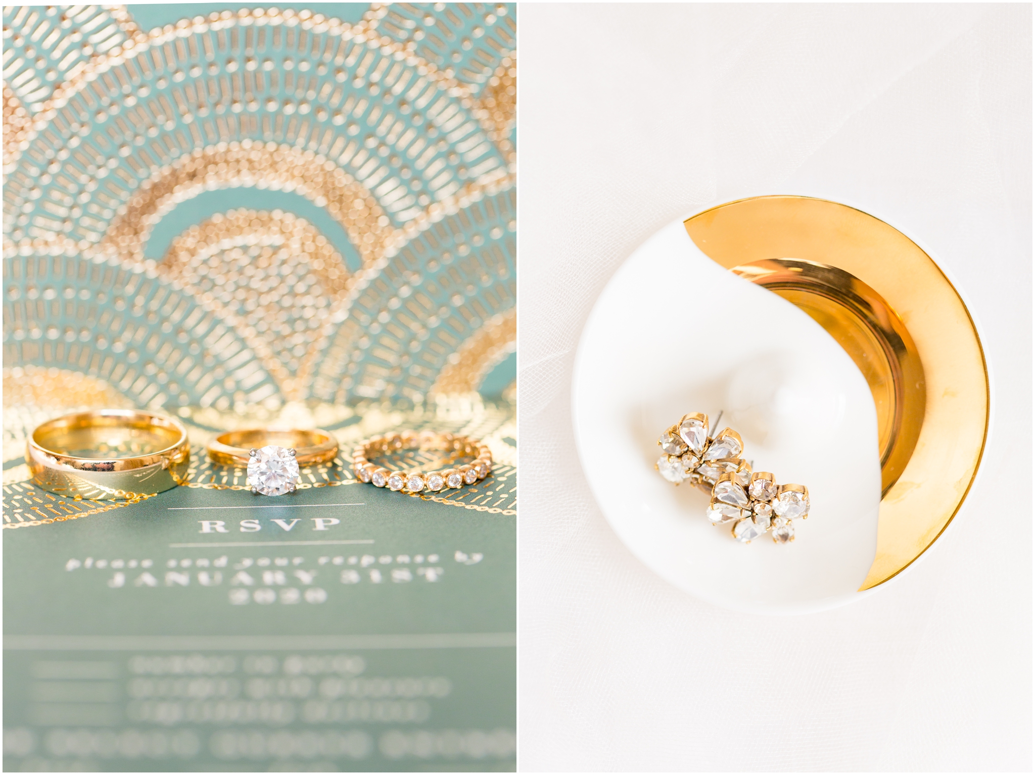 Glamorous gatsby style wedding at the Jefferson Hotel DC was captured by DC wedding photographer Taylor Rose Photography. Includes gold wedding bands and gold wedding invitations.